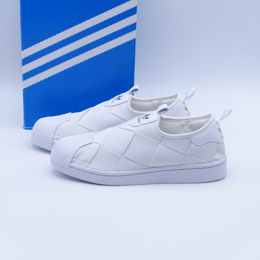 NEW adidas Originals Superstar Slip-On Sneakers FV3186 White/Gold